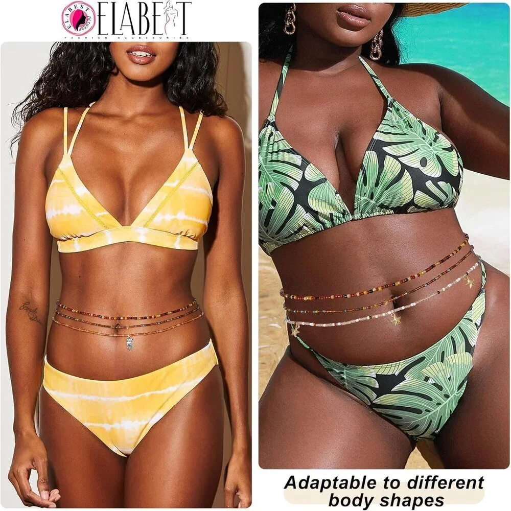 Tie-on African Waist Beads for Women Non Stretching 8Pcs Belly Beads Plus Size C